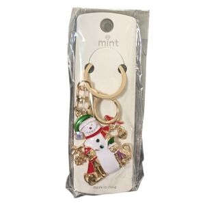 Mint Festive Snowman Keychain with Gold and Green